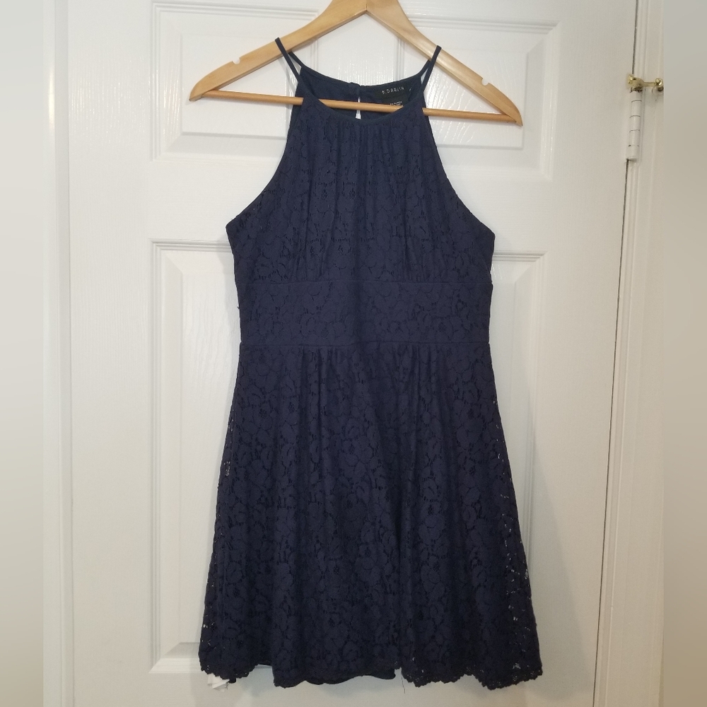 B. Darlin Juniors Fit and Flare Keyhole Back Lace Dress